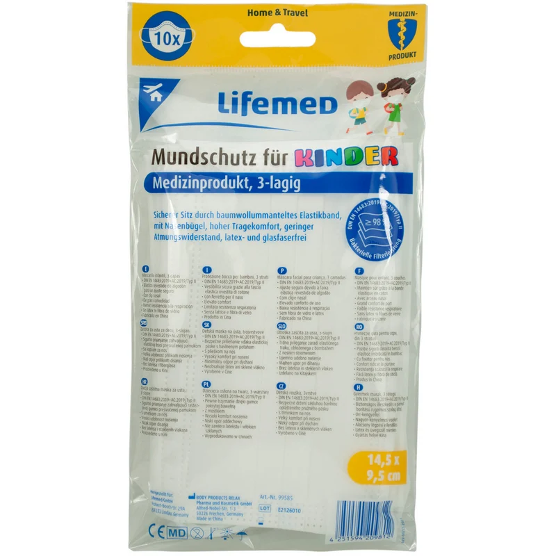 Lot de 2 boîtes de masques chirurgicaux enfant Lifemed EN 14683 Type II, blanc (20 pièces)