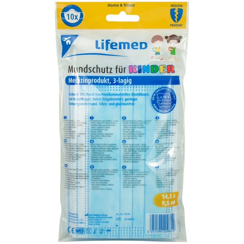 Lot de 2 boîtes de masques chirurgicaux enfant Lifemed EN 14683 Type II, bleu (20 pièces)
